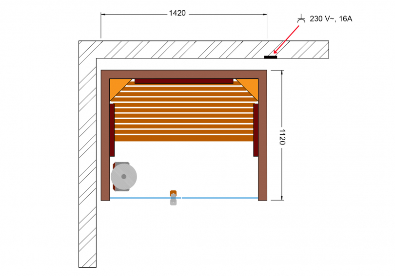 Grafik zum Stromanschluss der Infrarotkabine.