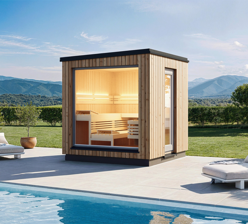 Infraworld Gartensauna LUNA 1D Lärche vertikal