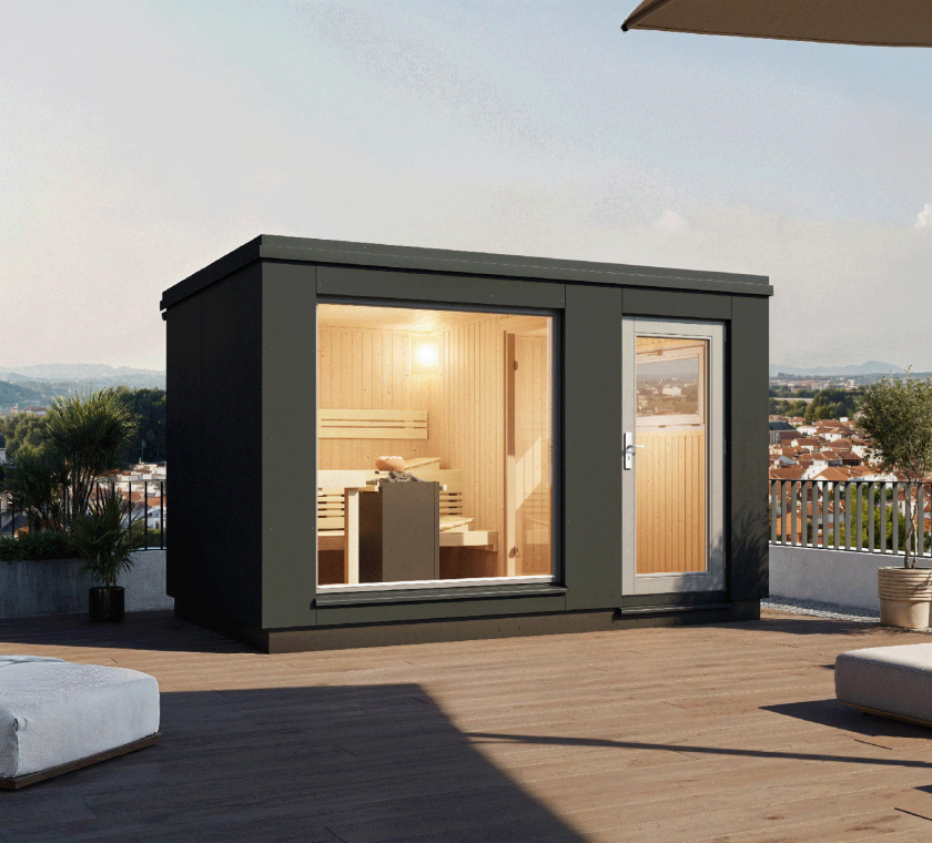 Infraworld Gartensauna Luna 2D HPL-Platten